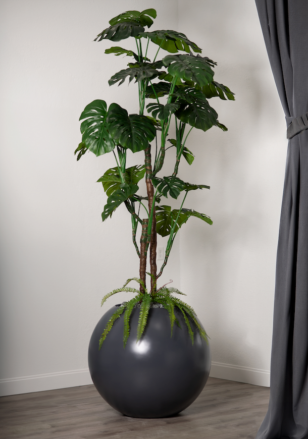 monstera planter Tall Monstera in a Gray Round Planter – Leaf & Branch
