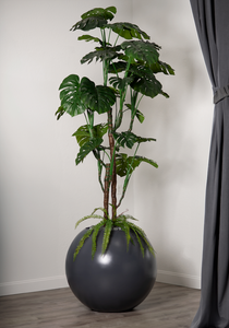 tall fake house plants Tall Monstera in a Gray Round Planter – Leaf & Branch